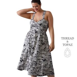Anthropologie Black & White Floral Print Midi Sundress XL